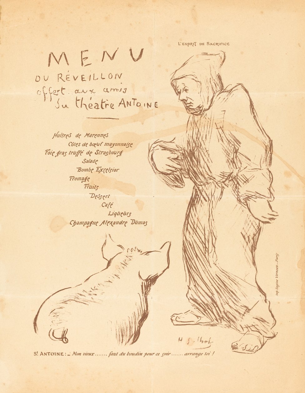 Menu della vigilia offerto agli amici del Teatro Antoine da Henri Gabriel Ibels