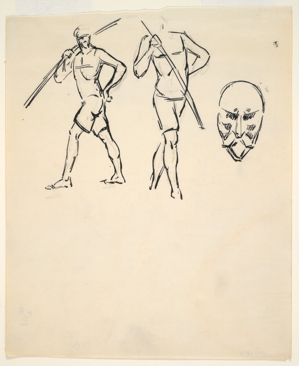 Foglio di schizzi [Due figure e testa stilizzata] da Henri Gaudier Brzeska