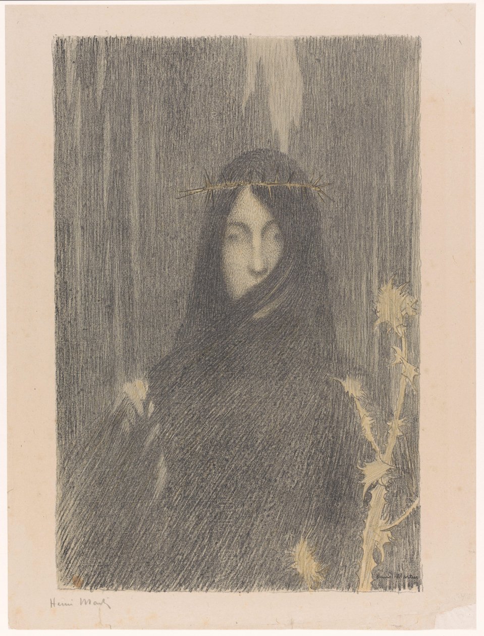Donna dai capelli lunghi con corona di spine da Henri Jean Guillaume Martin