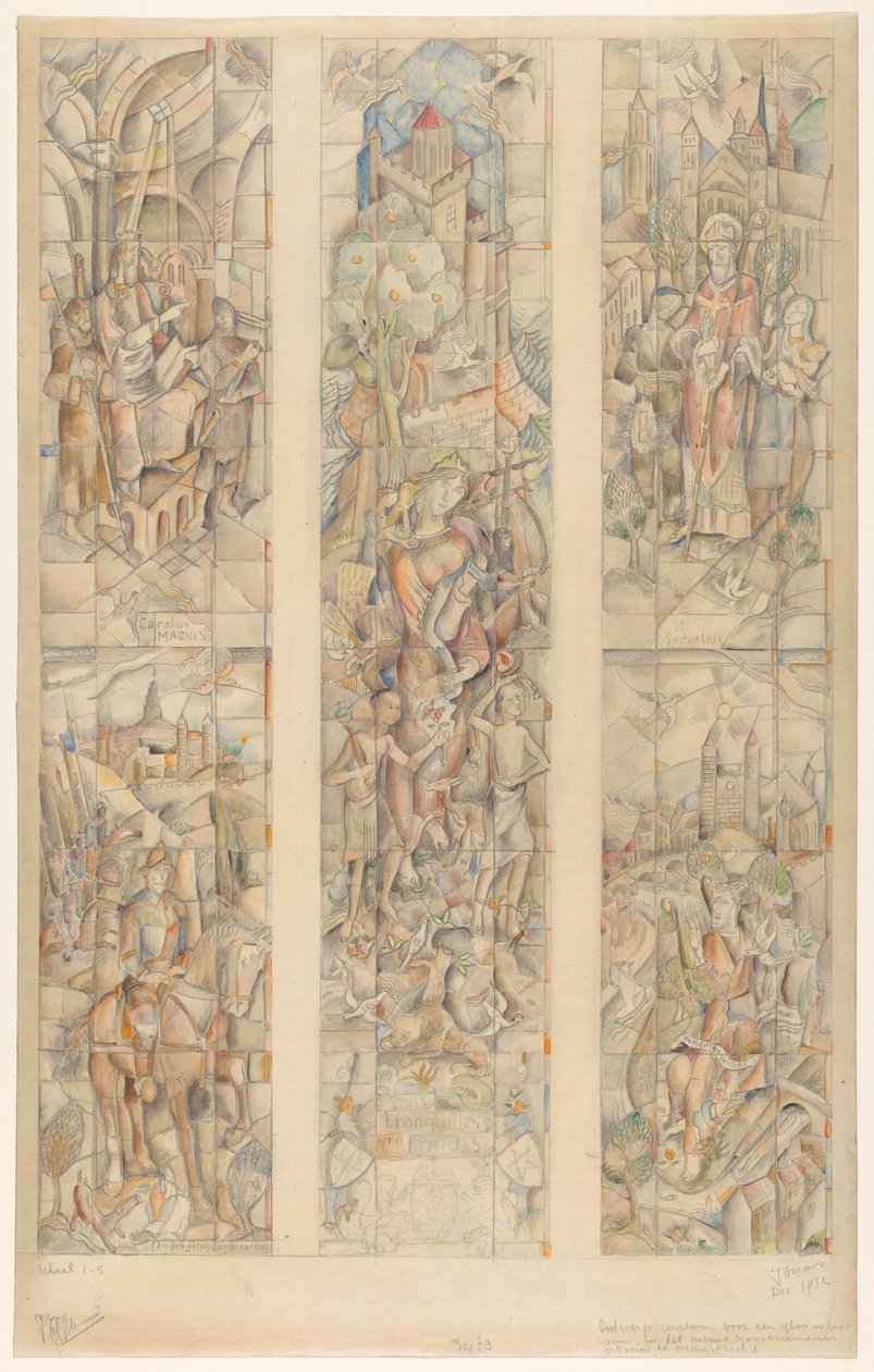 Progetto per una vetrata nel nuovo edificio del governo a Maastricht da Henri Jonas (signed by artist)