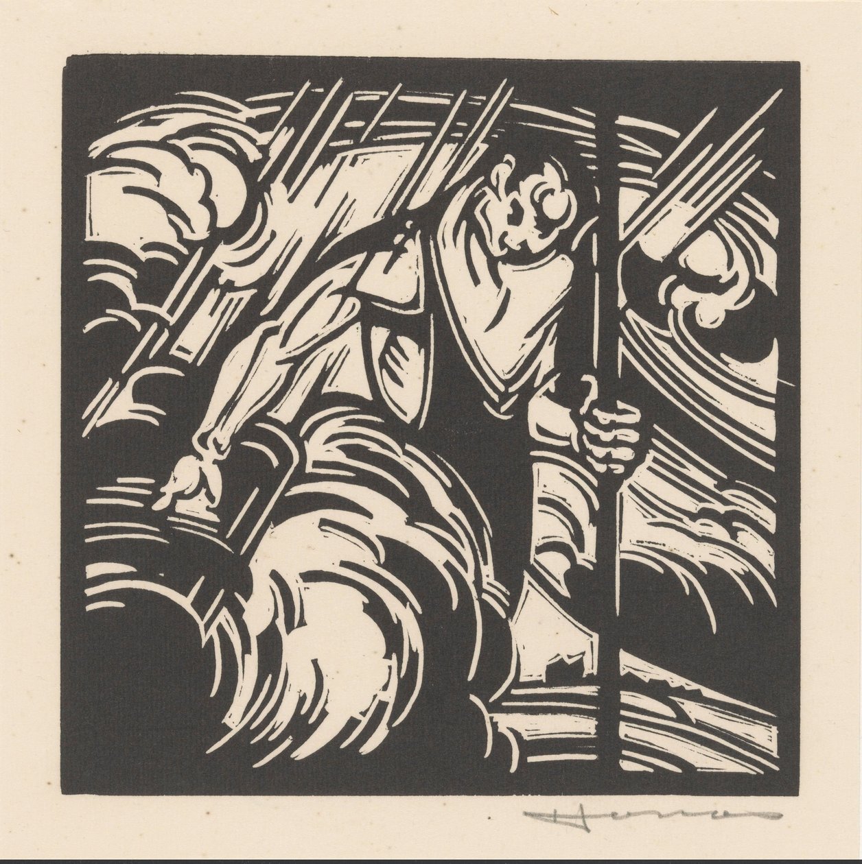Personificazione del temporale sopra un paesaggio da Henri Jonas (signed by artist)