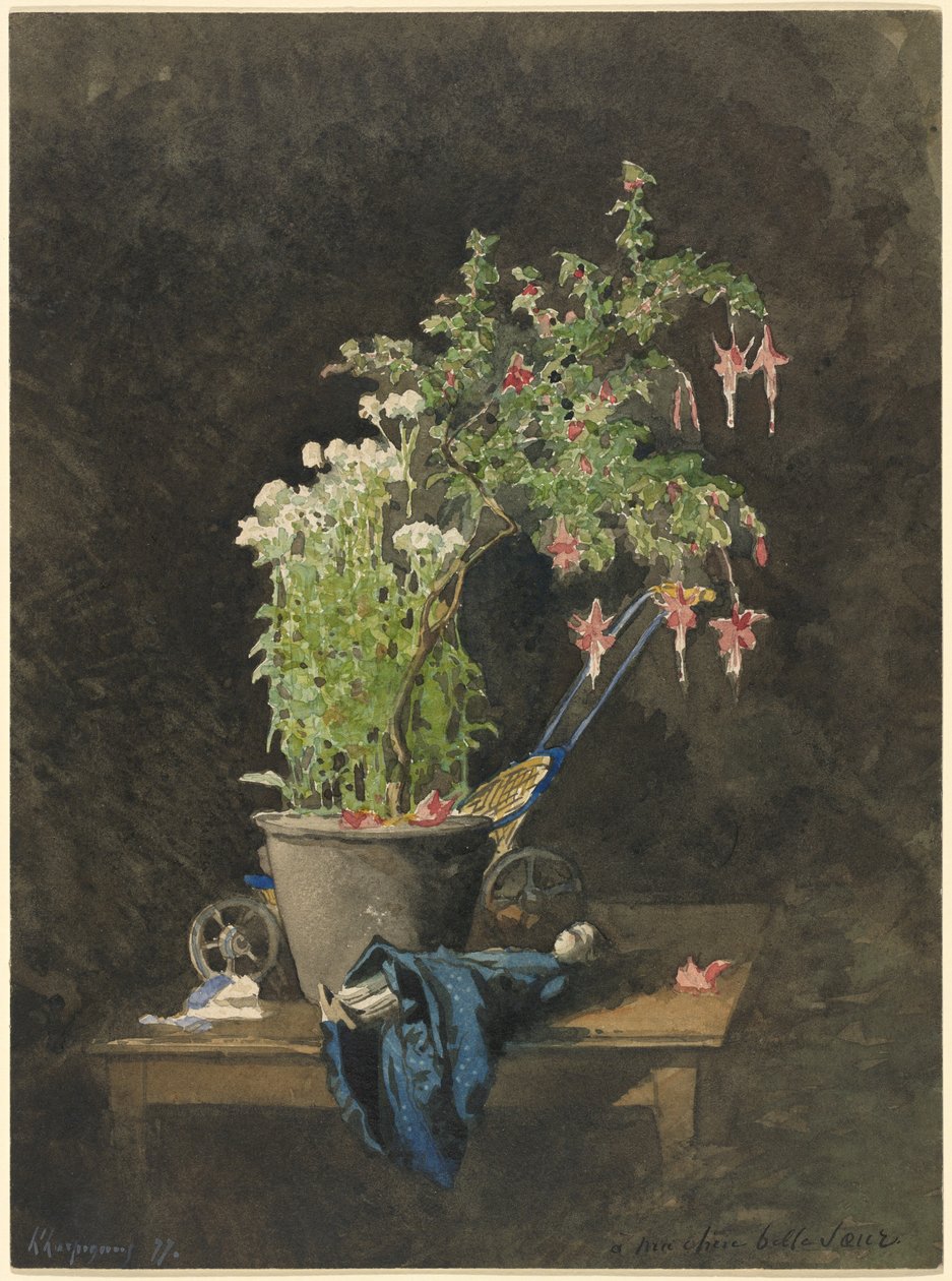 Una fucsia in vaso con giocattoli per bambini da Henri Joseph Harpignies