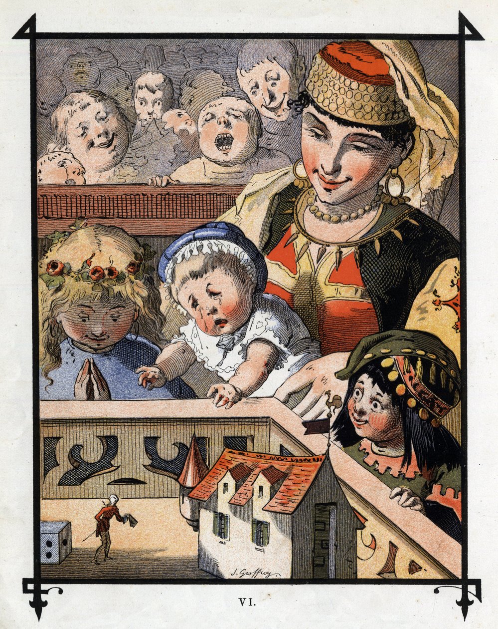 Lemuel Gulliver nel paese dei giganti di Brobdingnag è una curiosità per i bambini. Illustrazione per 
