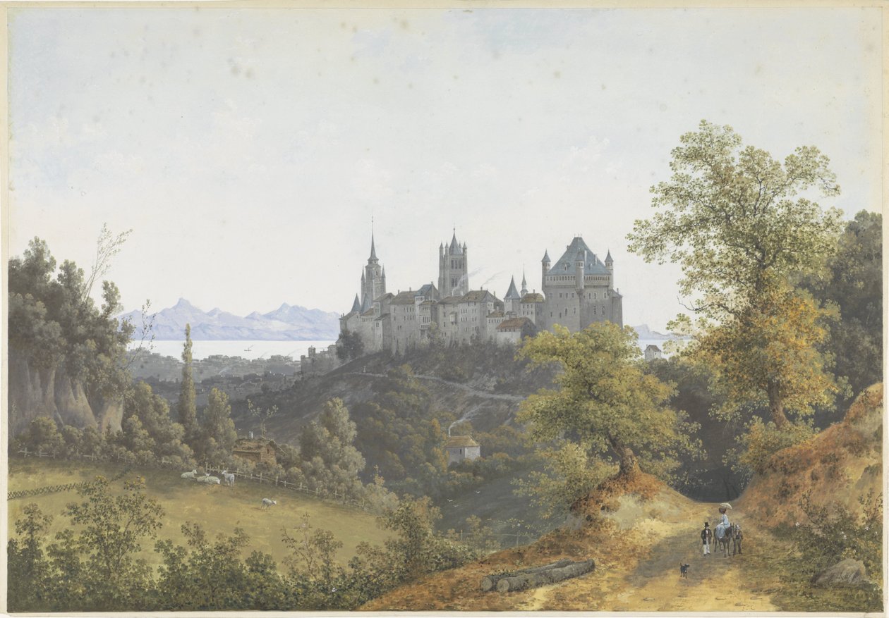 Veduta di Losanna, con vista sul castello e sulla cattedrale da Henri Knip