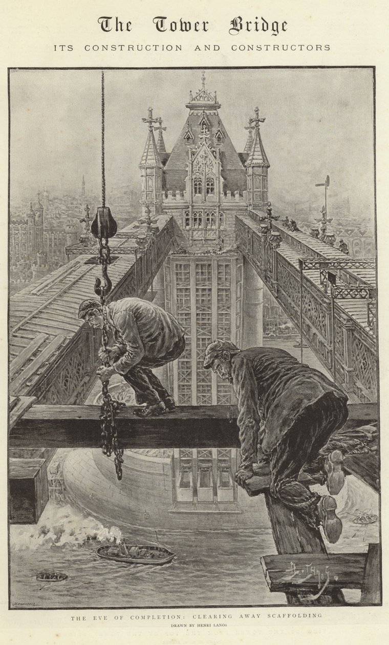 Il Tower Bridge, la sua costruzione e i suoi costruttori (litografia) da Henri Lanos