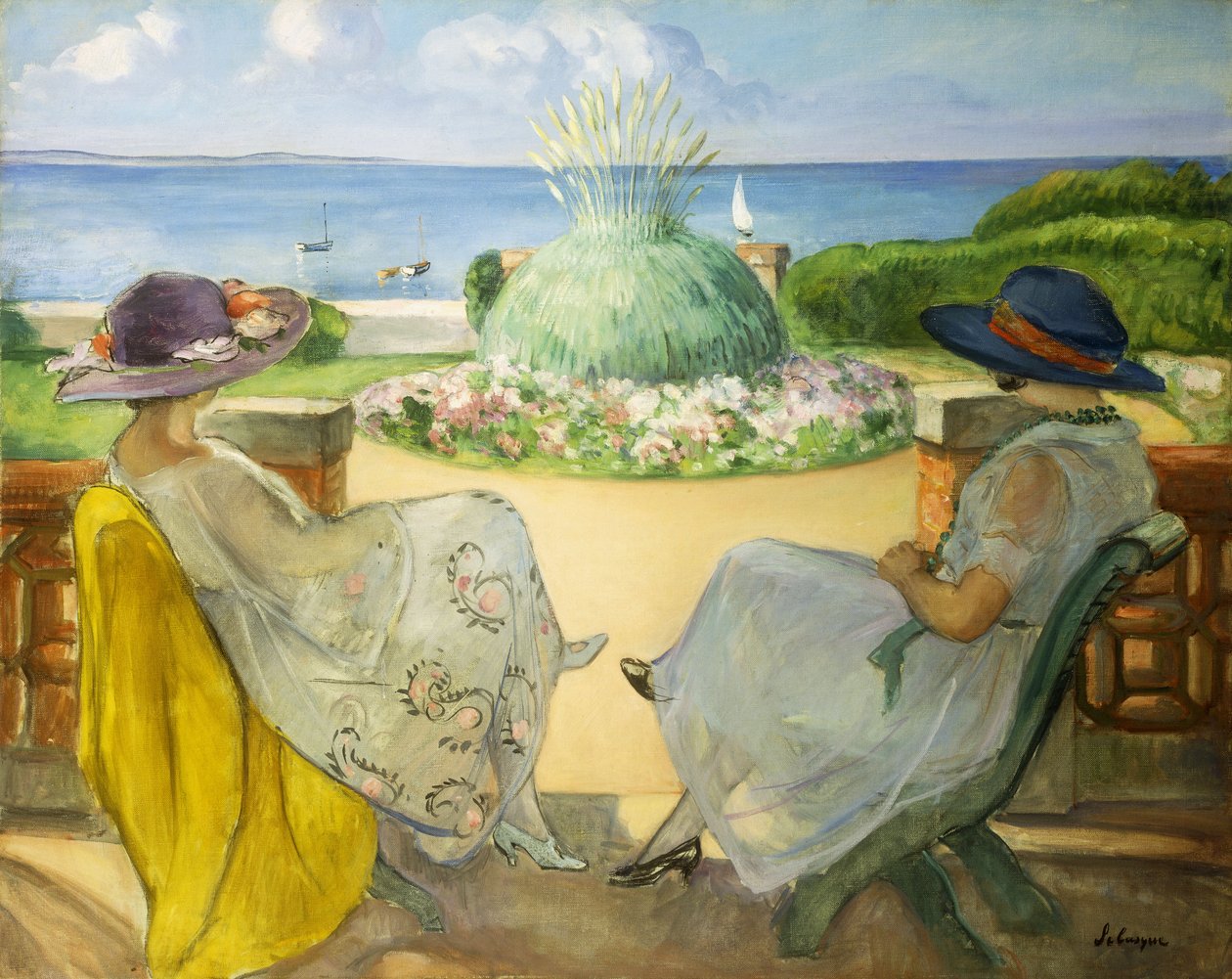 Due giovani donne su una terrazza di fronte al mare da Henri Lebasque