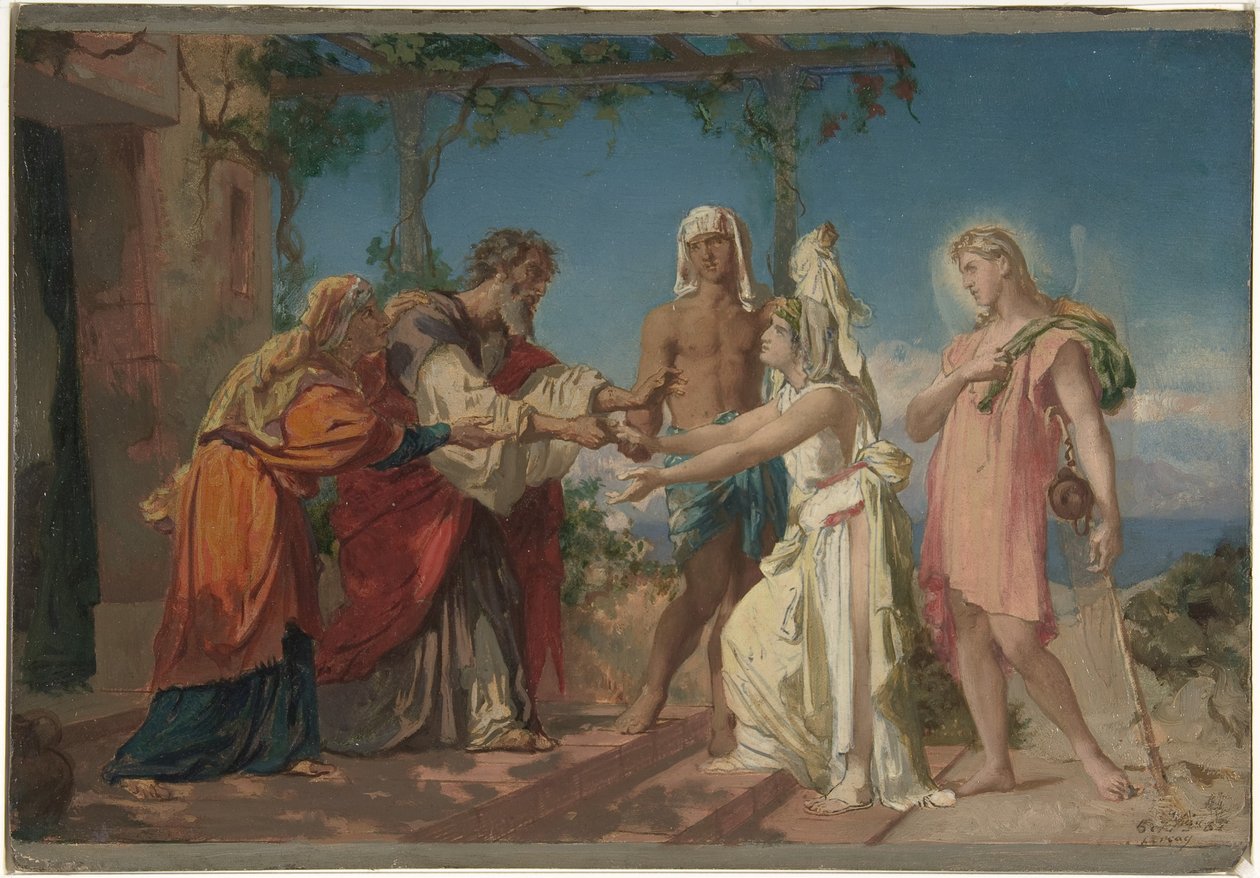 Tobias porta la sua sposa Sarah a casa di suo padre, Tobit da Henri Lehmann