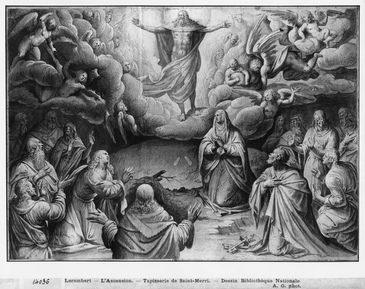 Vita di Cristo, Ascensione, studio preparatorio del cartone per arazzo per la Chiesa Saint-Merri a Parigi, c.1585-90 da Henri Lerambert