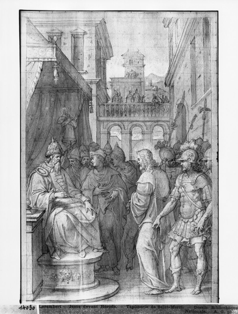 Vita di Cristo, Cristo davanti a Erode, studio preparatorio del cartone per arazzo per la Chiesa di Saint-Merri a Parigi, c.1585-90 da Henri Lerambert