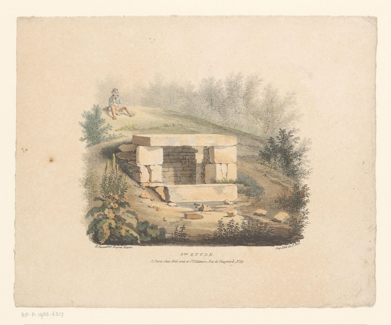 Paesaggio con mucchio di pietre e uomo seduto da Henri Marie Parmentier