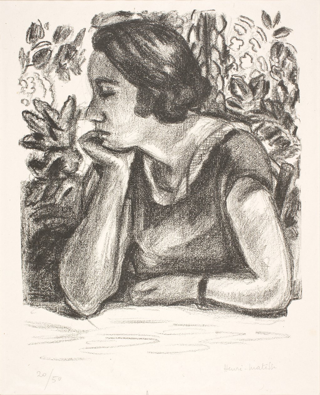 Ritratto a mezzo busto di una donna con il mento appoggiato sulla mano destra da Henri Matisse