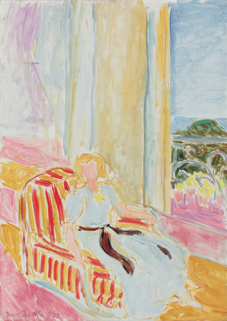 Ragazza con un abito bianco, seduta vicino alla finestra da Henri Matisse