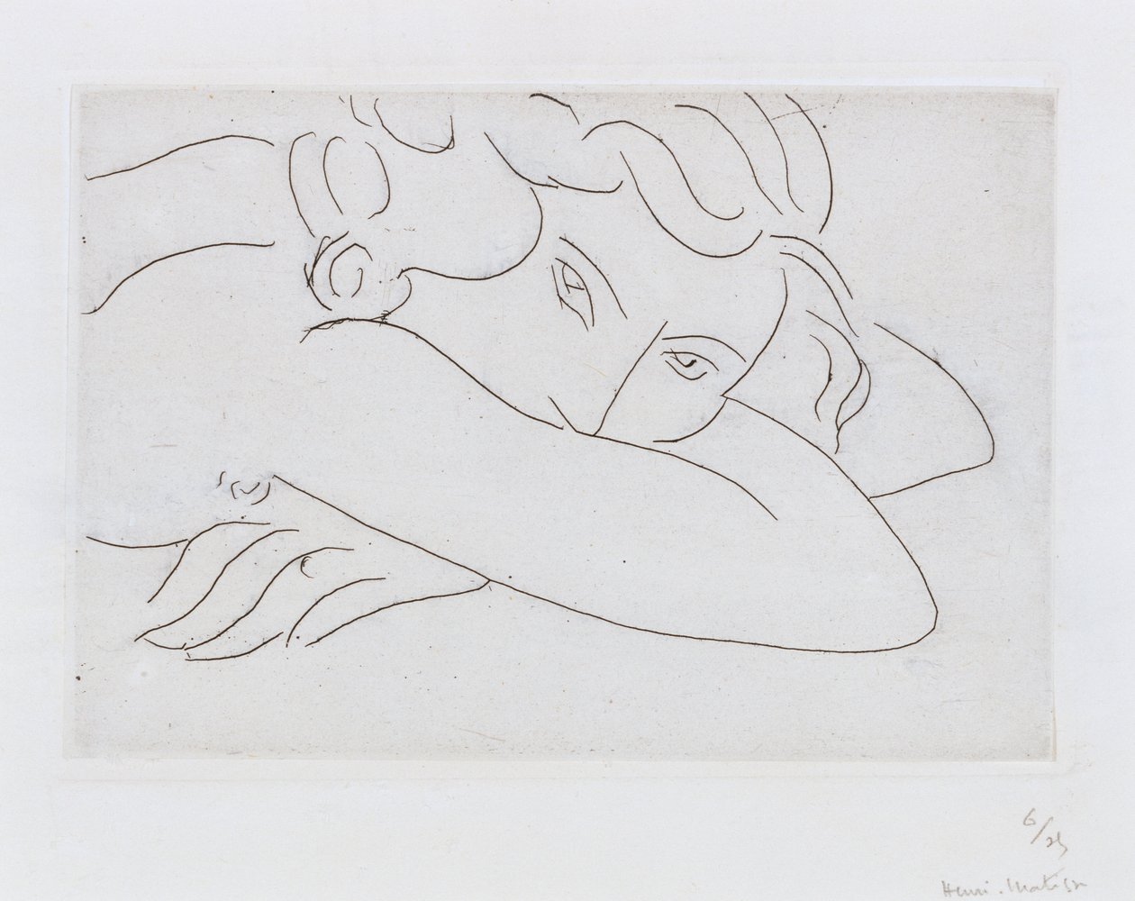 Testa e braccia di nudo reclinato (acquaforte) da Henri Matisse