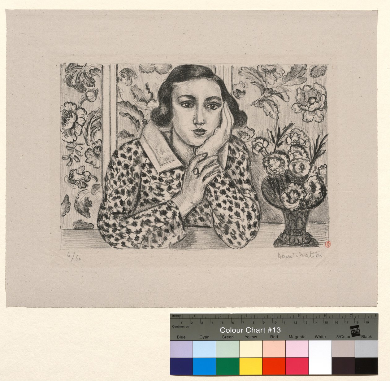 Ragazza appoggiata al paravento: ragazza con un mazzo di fiori da Henri Matisse