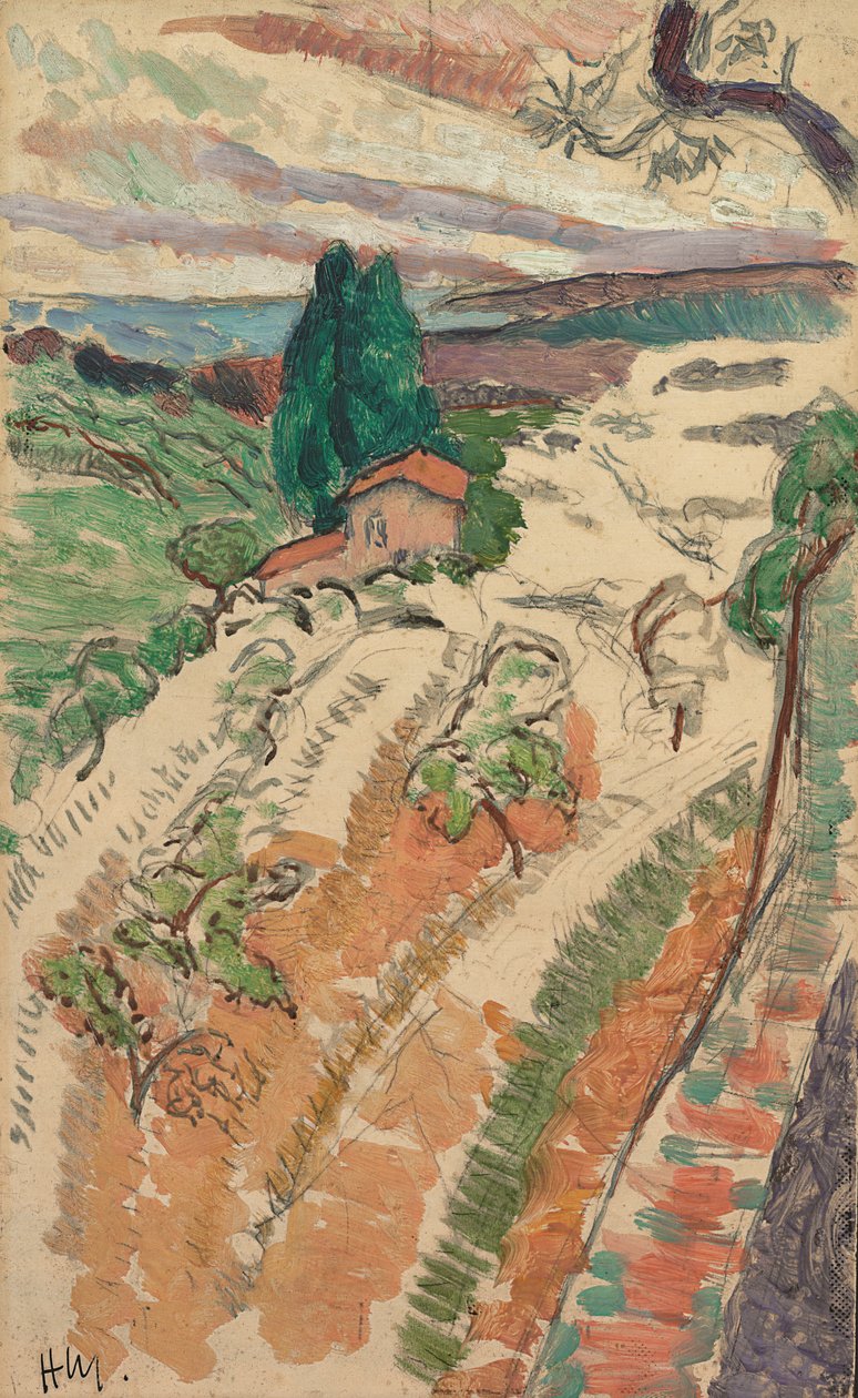 Paesaggio, St. Tropez, 1904 circa (olio su matita su pannello) da Henri Matisse