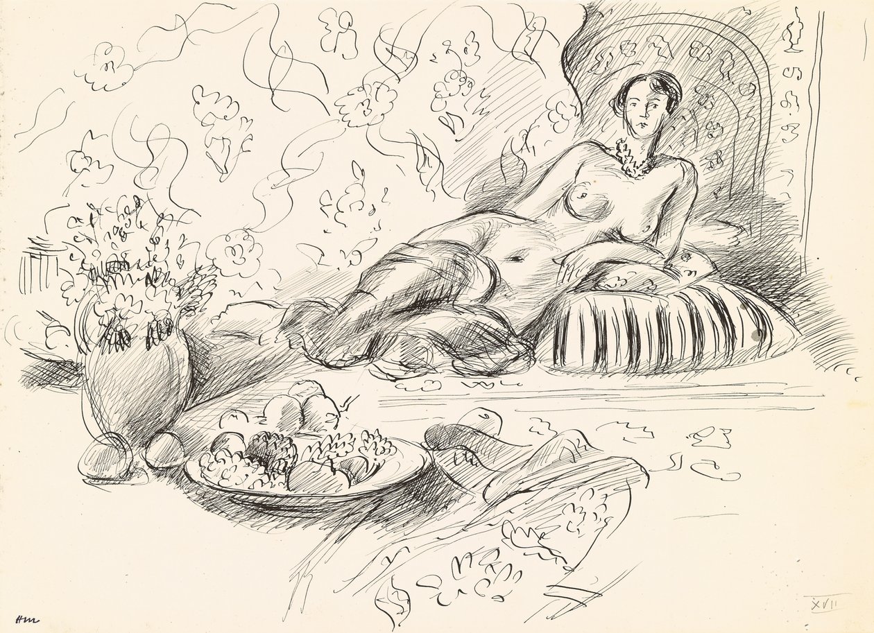 Odalisca sdraiata II, 1927 circa (penna e inchiostro su carta) da Henri Matisse