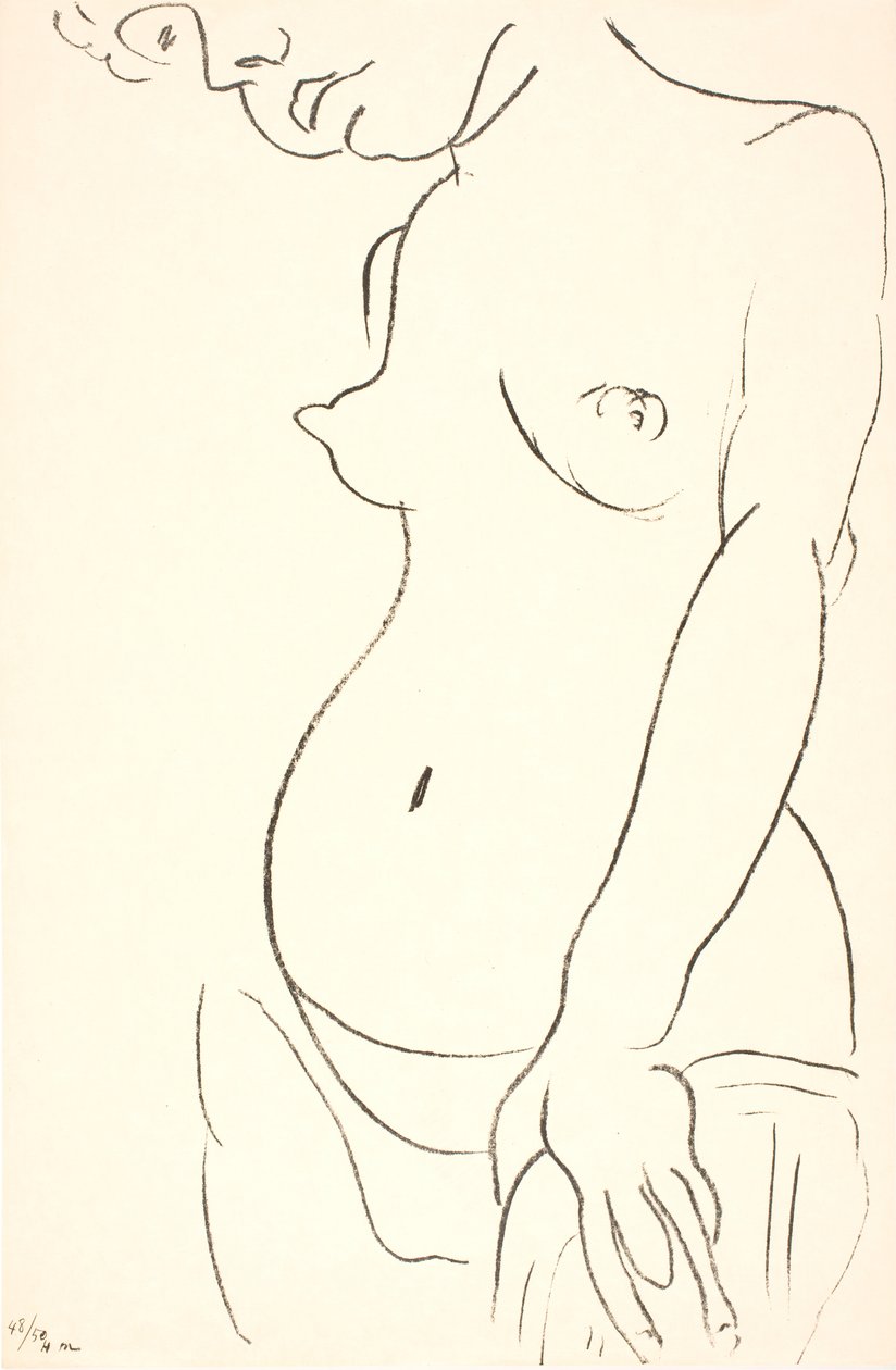 Donna nuda a mezzo busto, di tre quarti verso sinistra. La parte superiore della testa è tagliata da Henri Matisse