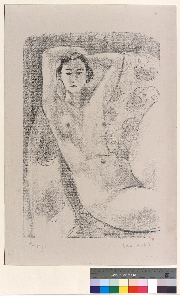 Nu seduto su una poltrona con motivi floreali da Henri Matisse