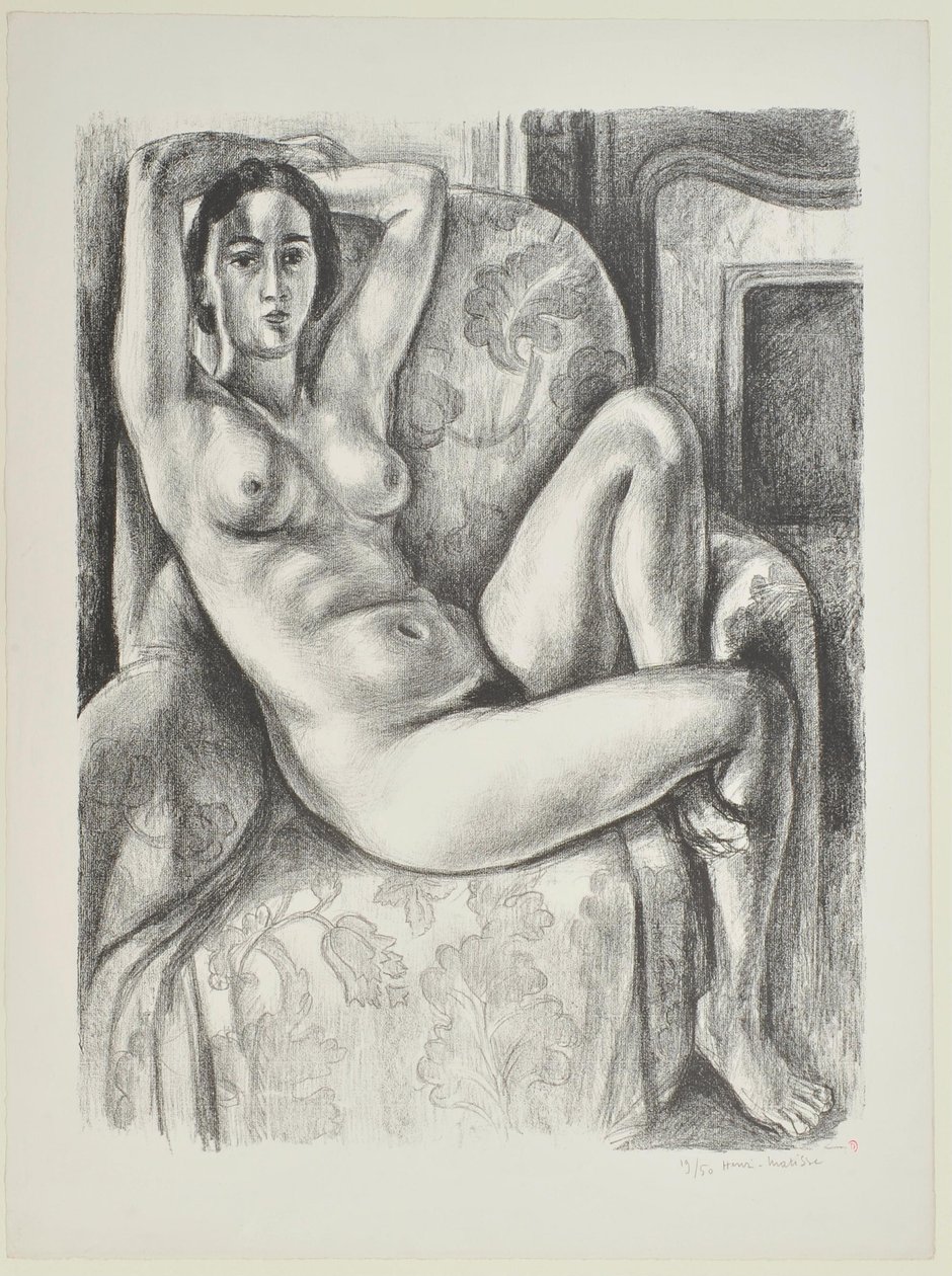 Nudo con cuscino blu accanto a un camino da Henri Matisse