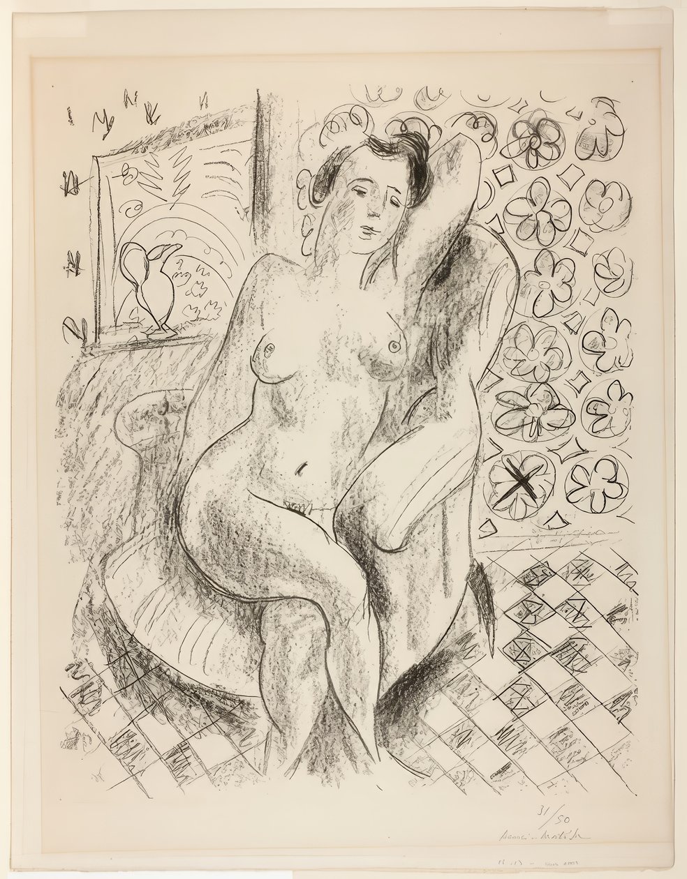 Nudo in poltrona, con sfondo Mashrabiya da Henri Matisse