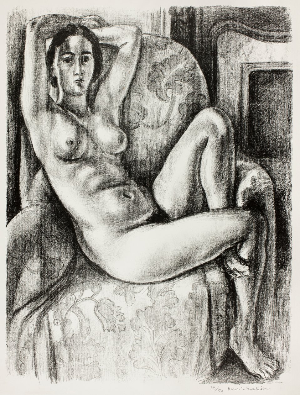 Nudo con cuscino blu accanto a un camino da Henri Matisse
