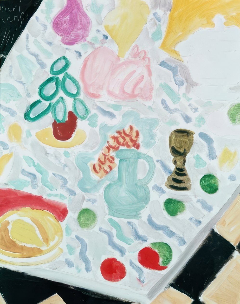 Ceramiche e vetri su un tavolo di marmo da Henri Matisse