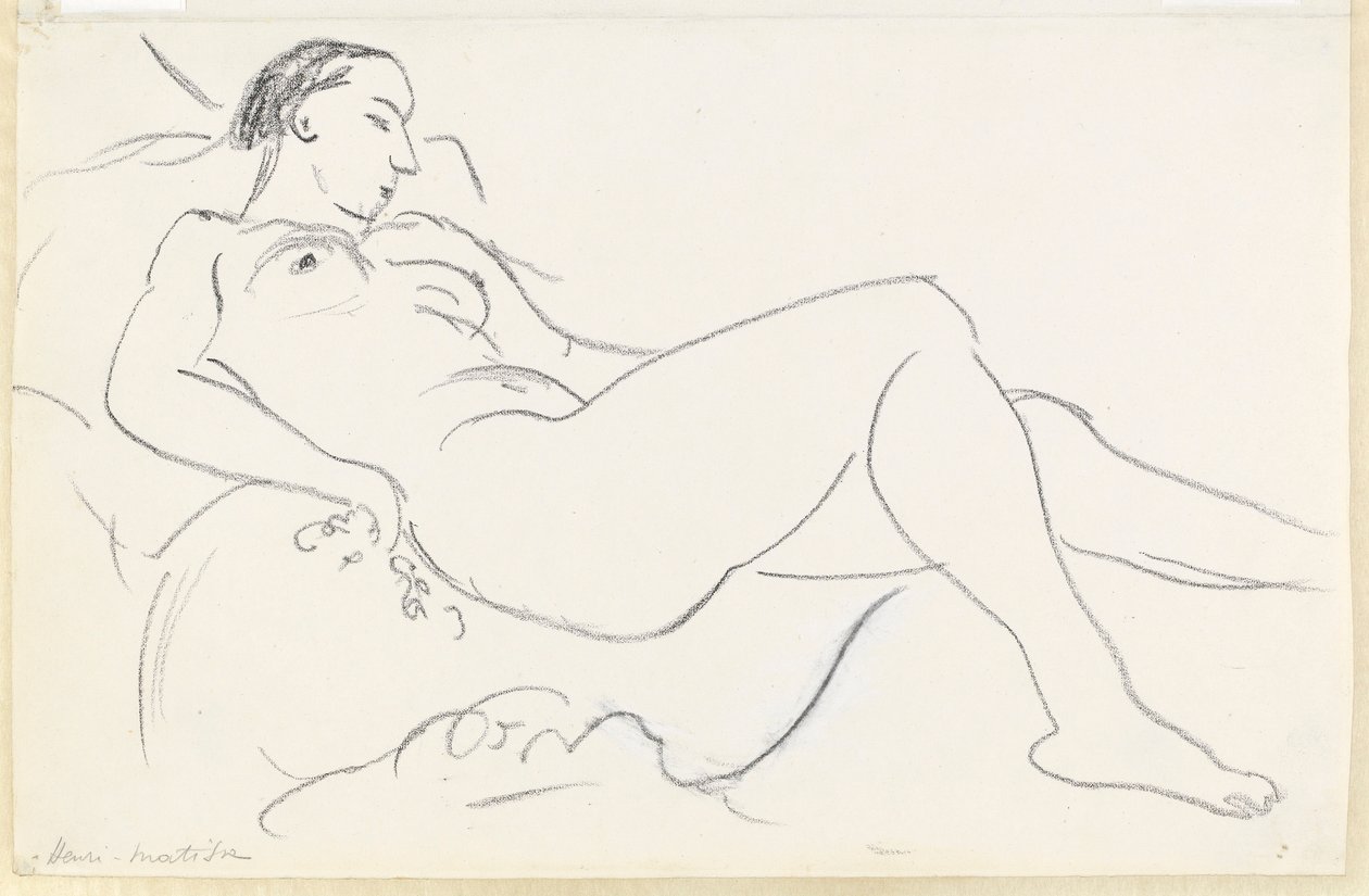 Nudo femminile reclinato (gesso bianco e nero su carta) da Henri Matisse