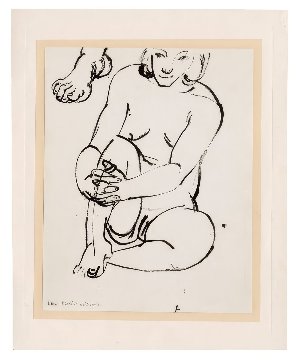 Nudo femminile seduto, che tiene un ginocchio, con schizzo di un piede da Henri Matisse