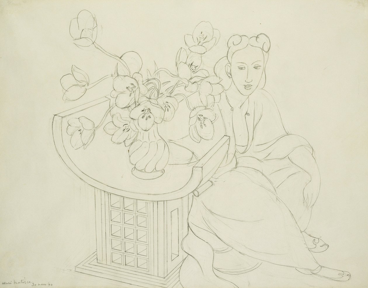 Donna seduta con vaso di tulipani da Henri Matisse