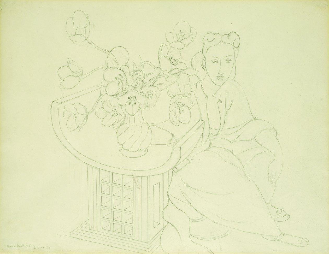 Donna seduta con un vaso di tulipani da Henri Matisse