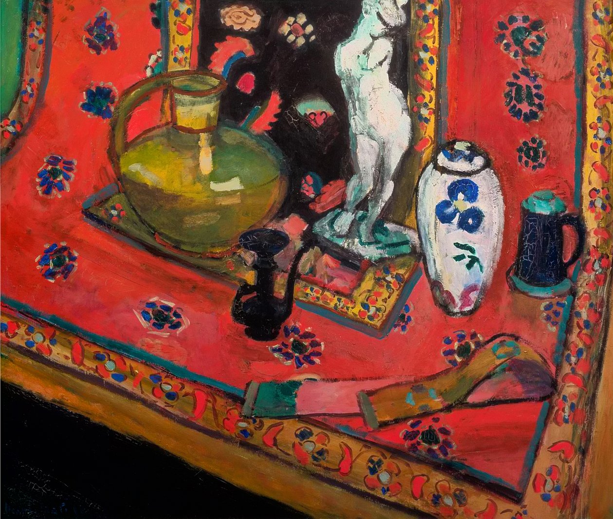 Statuetta e vasi su un tappeto orientale da Henri Matisse