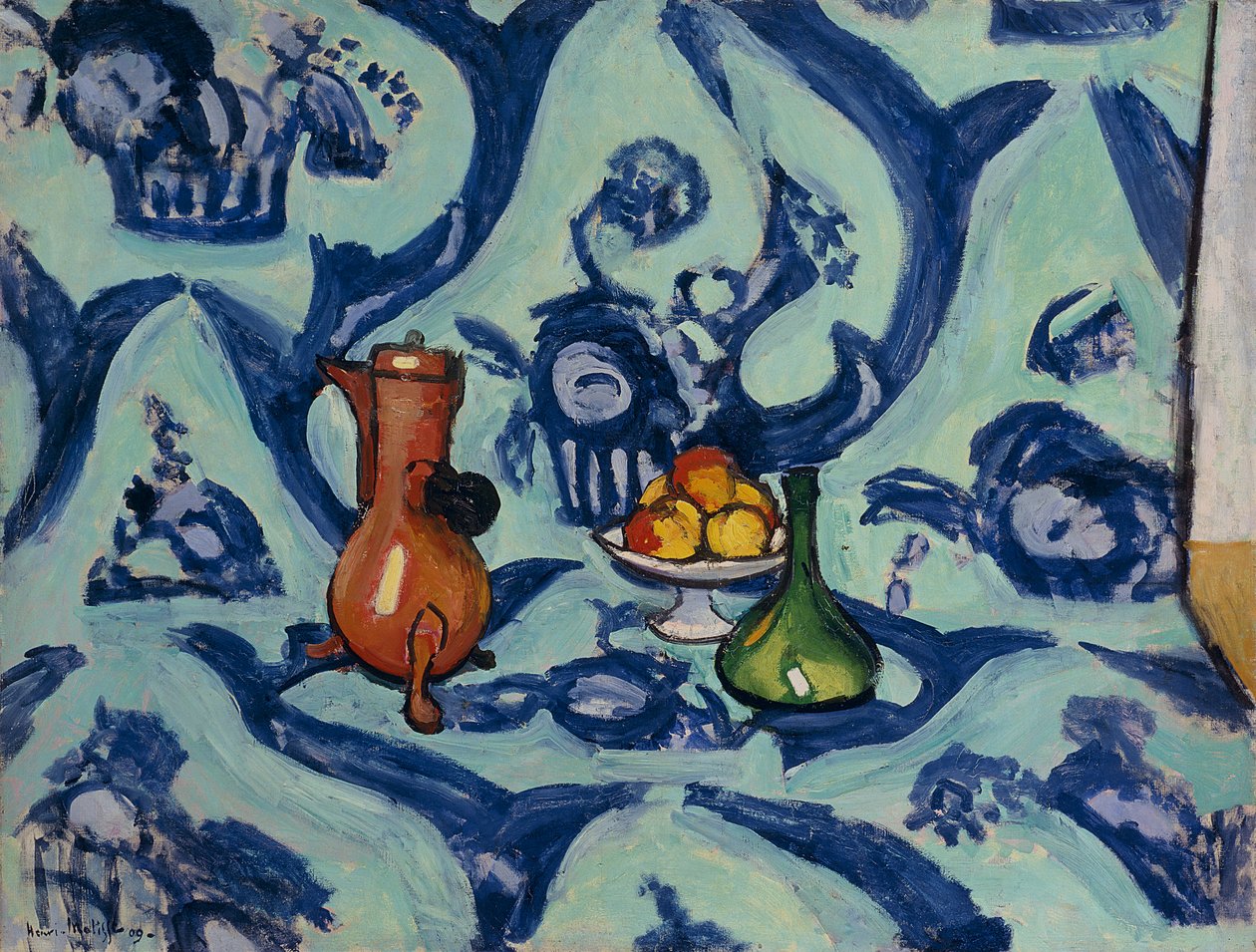 Natura morta con tovaglia blu da Henri Matisse