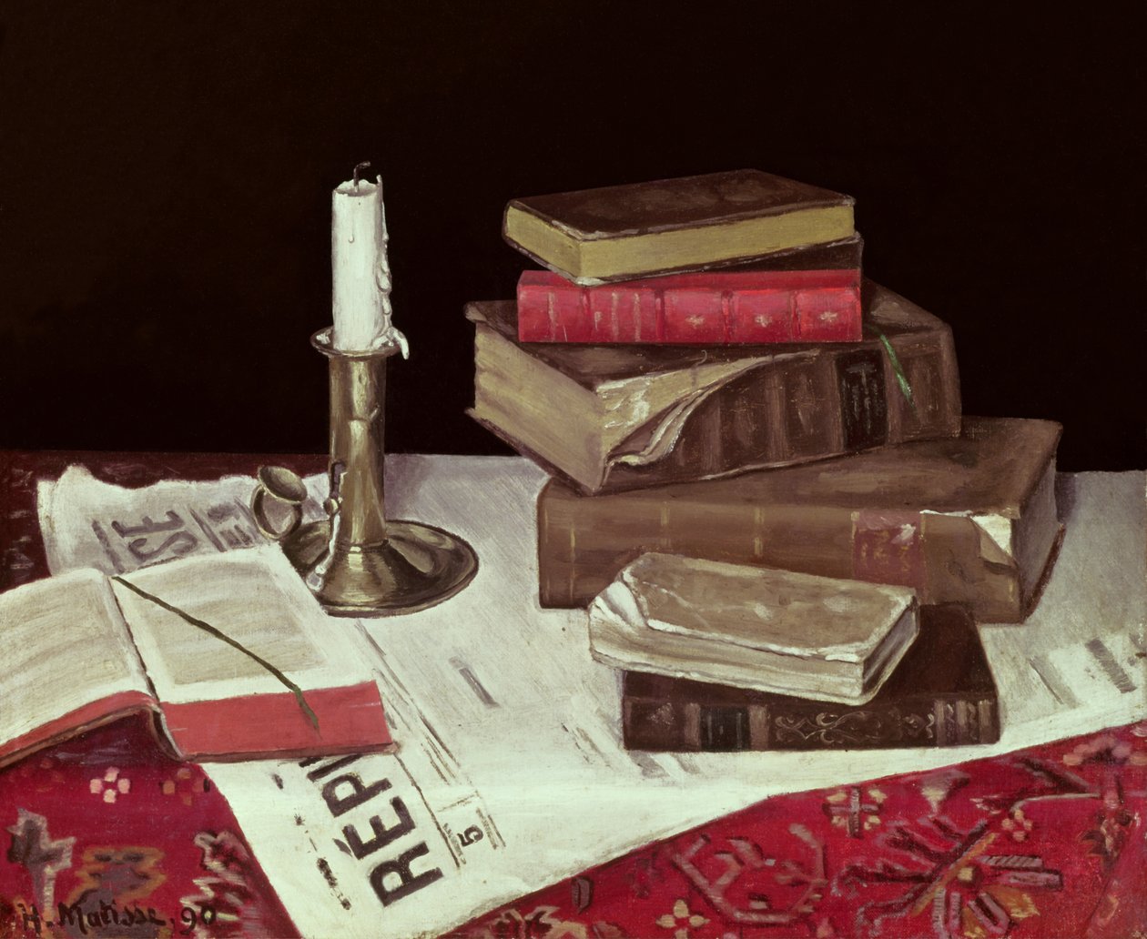 Natura morta con libri e candele da Henri Matisse