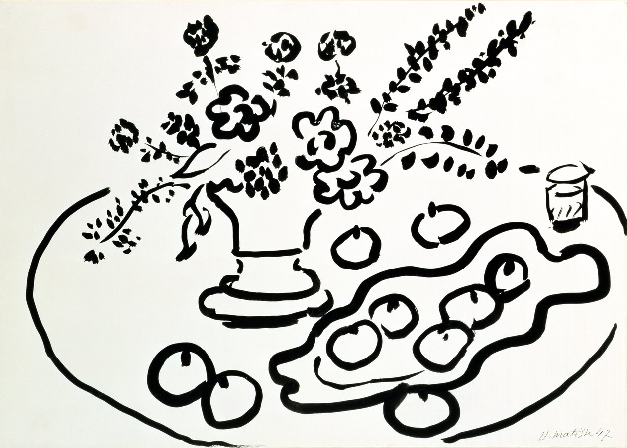 Natura morta con vaso di fiori e piatto di frutta da Henri Matisse