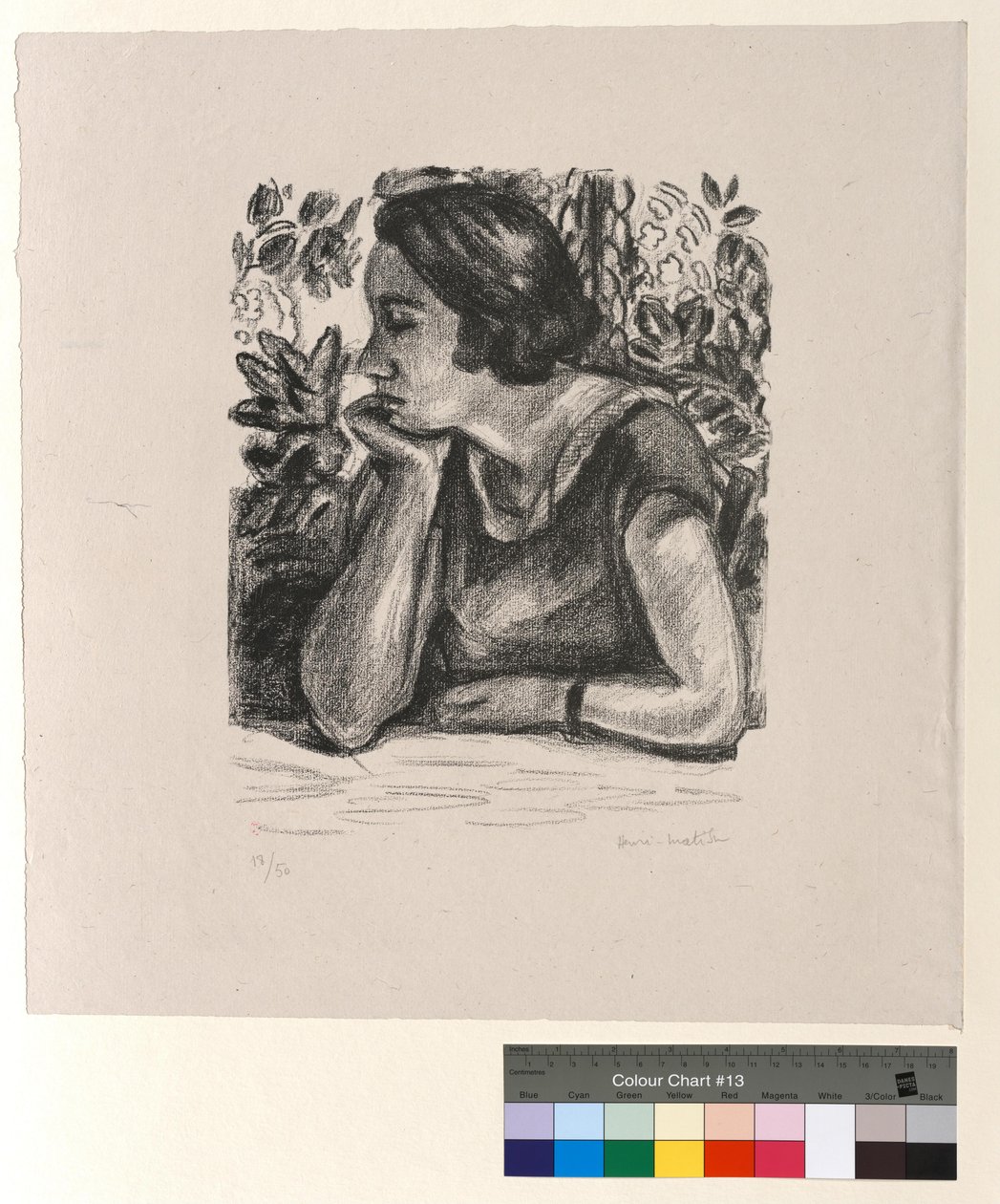 Viso di profilo appoggiato su un braccio, paravento Luigi XIV da Henri Matisse