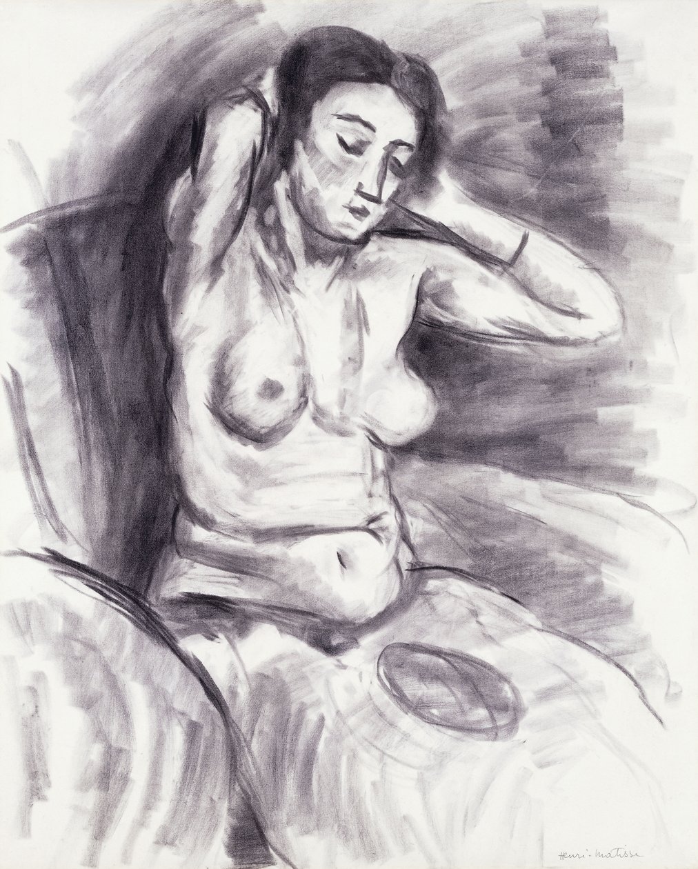 Donna che si ravviva i capelli; Femme se Recoiffant, 1925 circa (carboncino su carta) da Henri Matisse