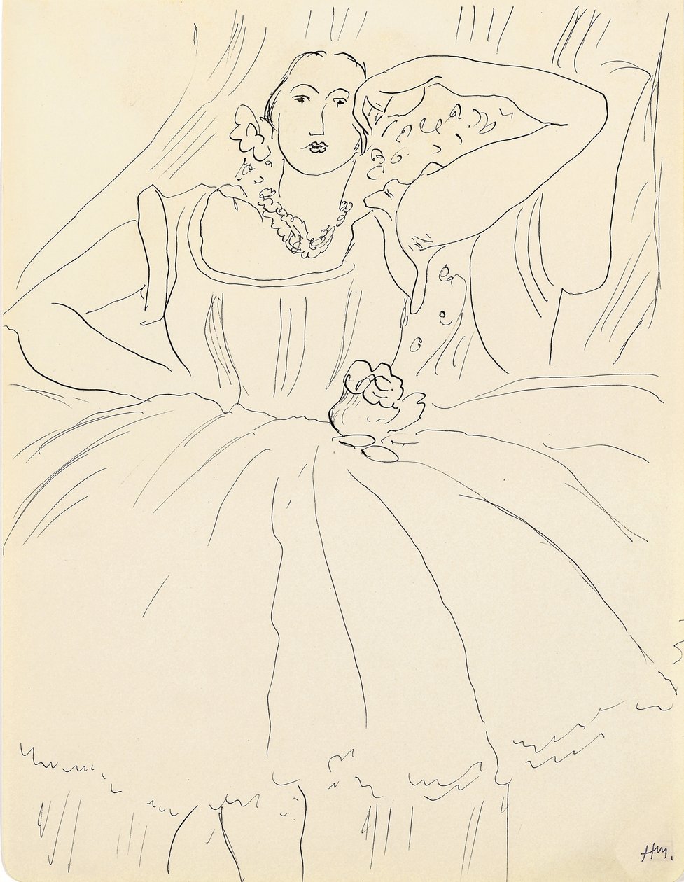Donna in abito da sera (penna e inchiostro su carta) da Henri Matisse