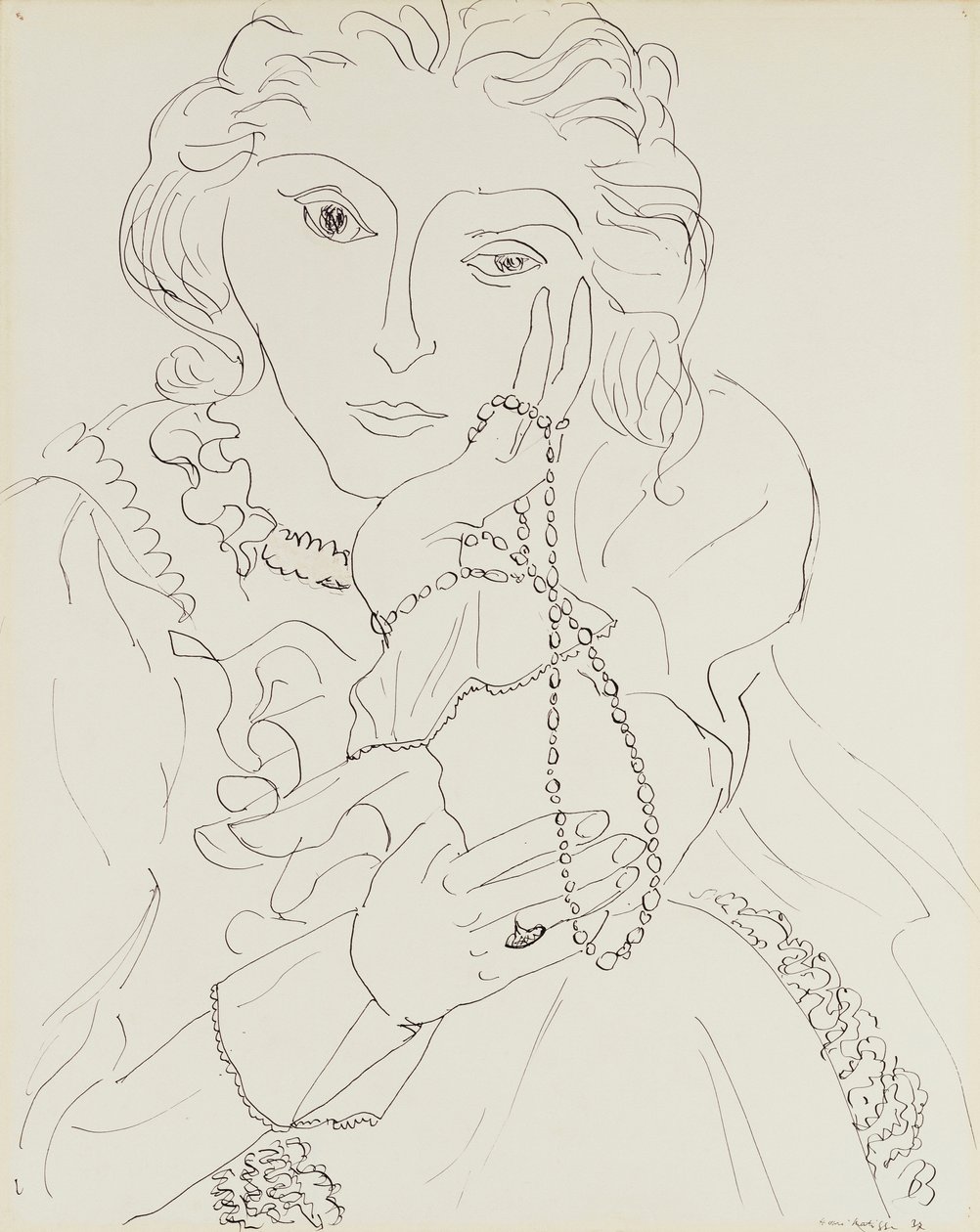 Donna con camicia a balze e collana di perle da Henri Matisse