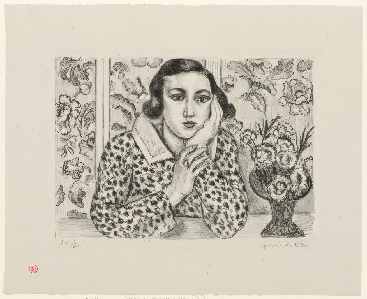 Giovane ragazza appoggiata al paravento fiorito da Henri Matisse