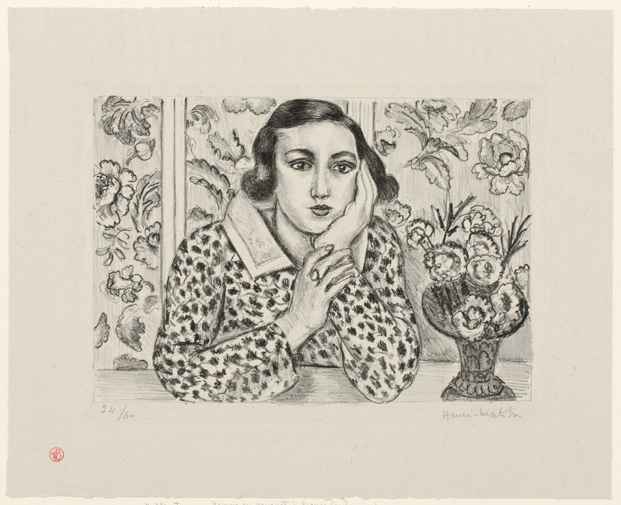 Ragazzina appoggiata a un paravento fiorito da Henri Matisse