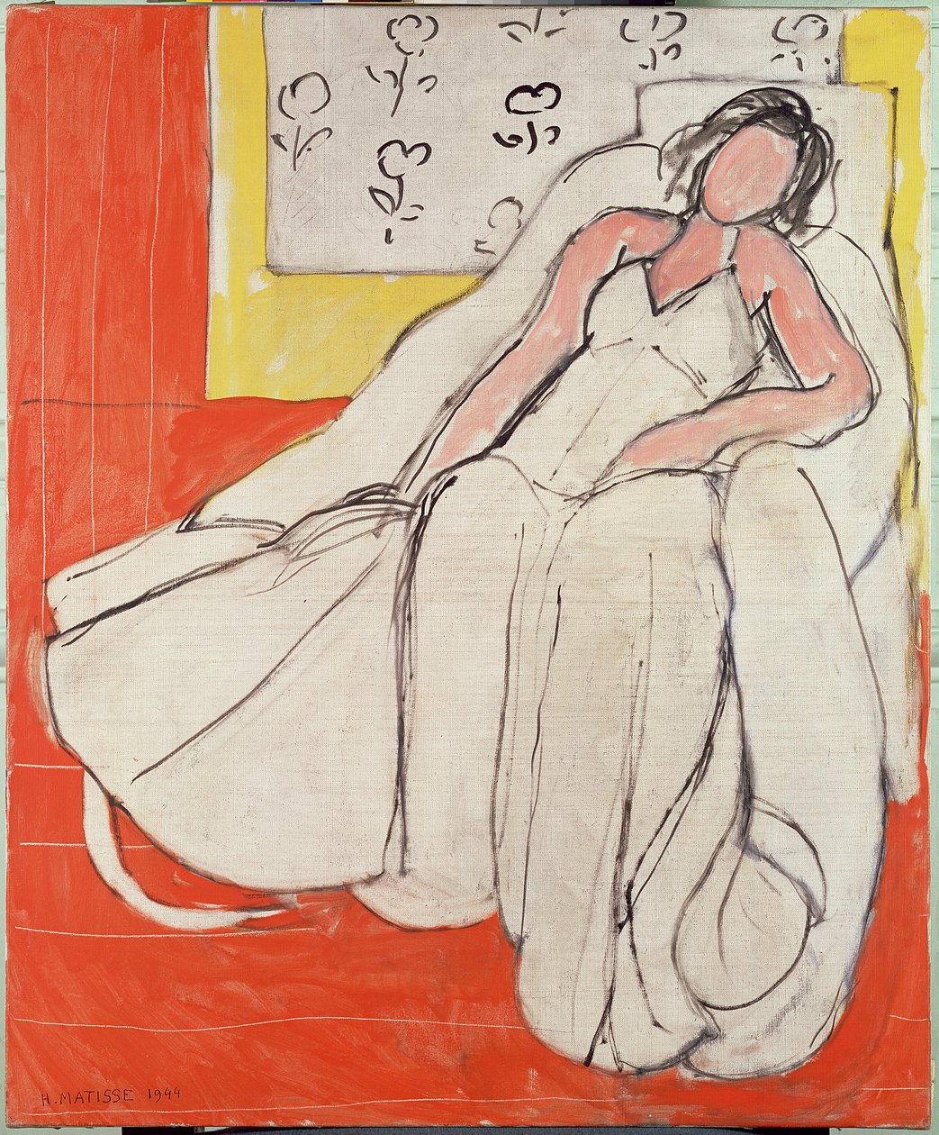 Giovane donna in bianco con sfondo rosso da Henri Matisse