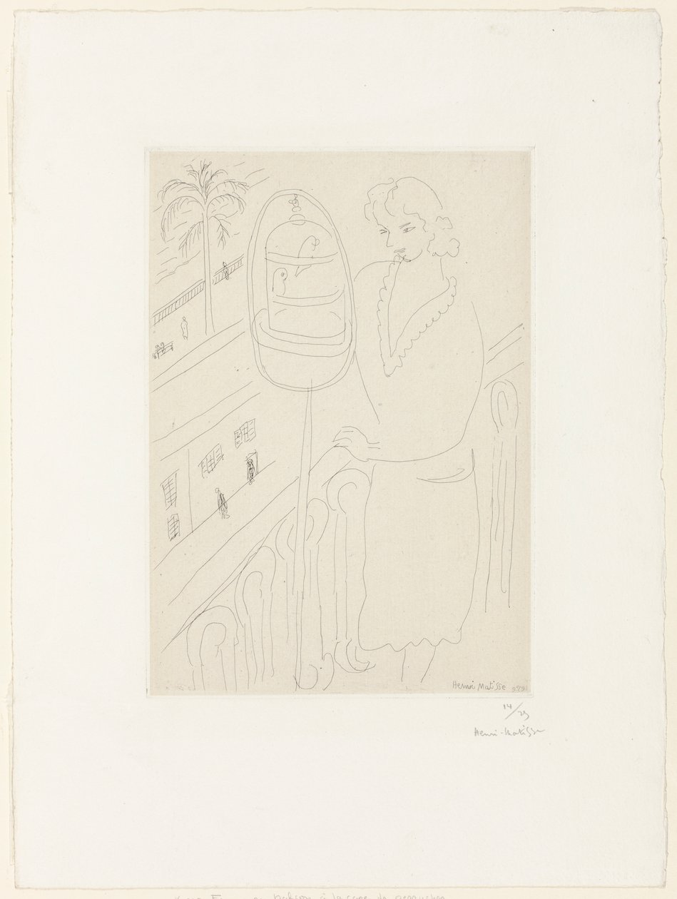 Giovane donna su un balcone che guarda dei parrocchetti da Henri Matisse