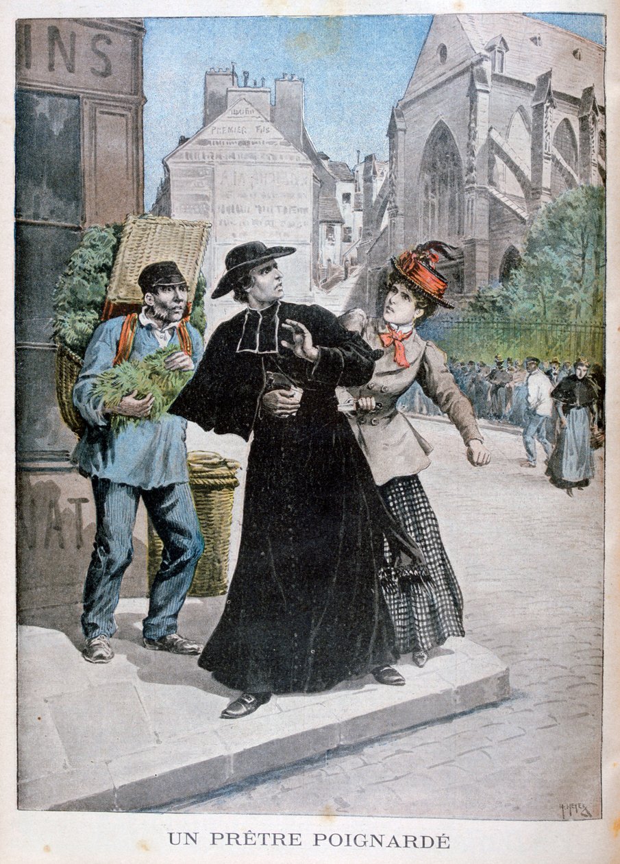 Un prete cattolico viene accoltellato da una donna per strada, Francia, 1897 da Henri Meyer