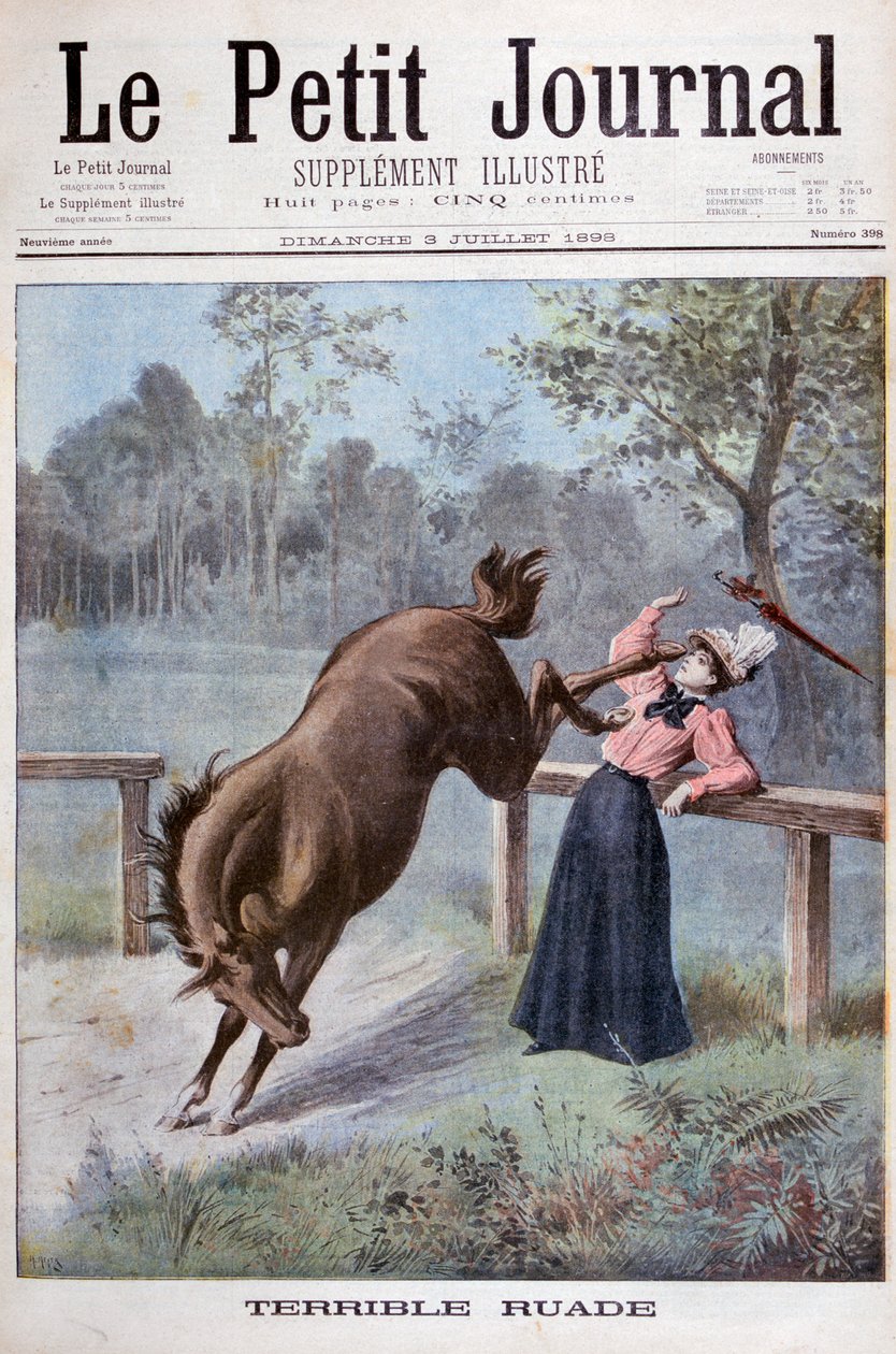 Una giovane donna viene calciata da un cavallo, 1898 da Henri Meyer