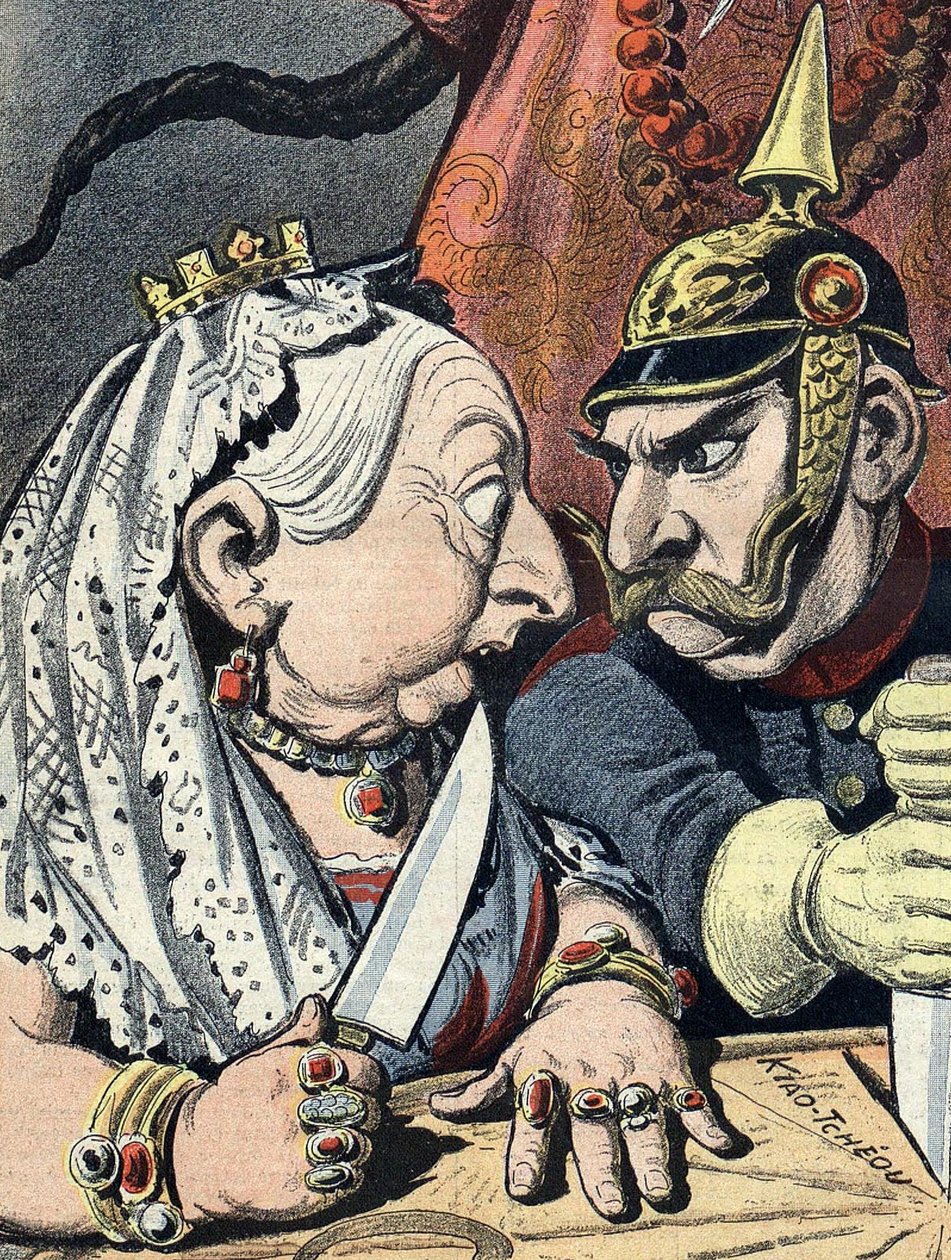 Caricatura della regina Vittoria e caricatura di Guglielmo II di Germania il 16 gennaio 1898, particolare della vignetta sull