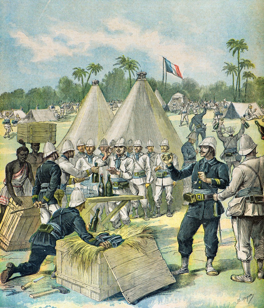 Distribuzione di alcolici alle truppe coloniali nel Dahomey da Henri Meyer