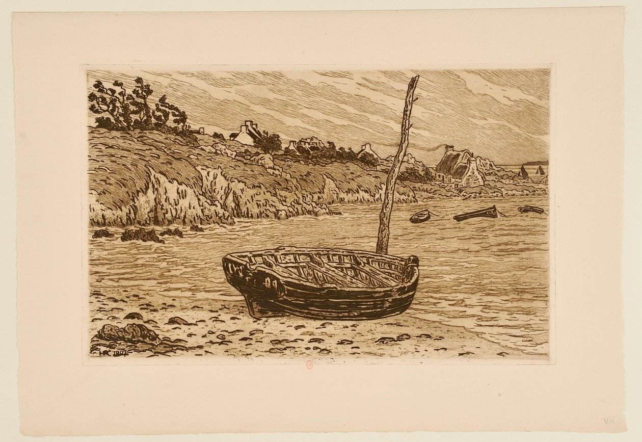 [Barca in riva al lago, Loguivy] da Henri Rivière