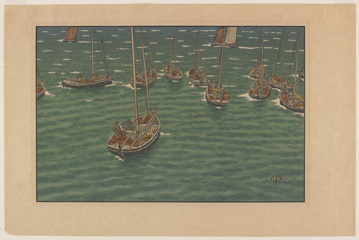Bateaux au mouillage à Tréboul, tavola 5 da "Le Beau Pays de Bretagne" da Henri Rivière