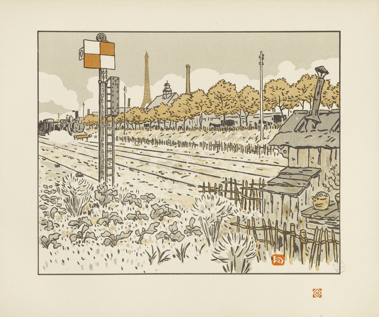 Dal quai de Javel (baracca del casellante) [Le trentasei vedute della Torre Eiffel] da Henri Rivière