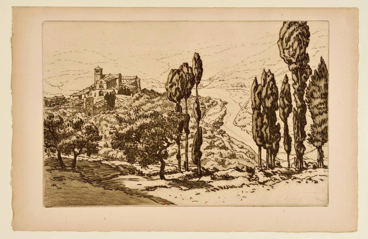 [La Basilica di Assisi vista da La Rocca] da Henri Rivière